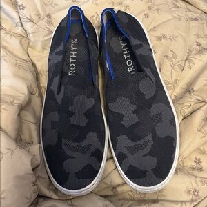 Rothy's The Original Slip-On Sneakers in a black and gray camo print